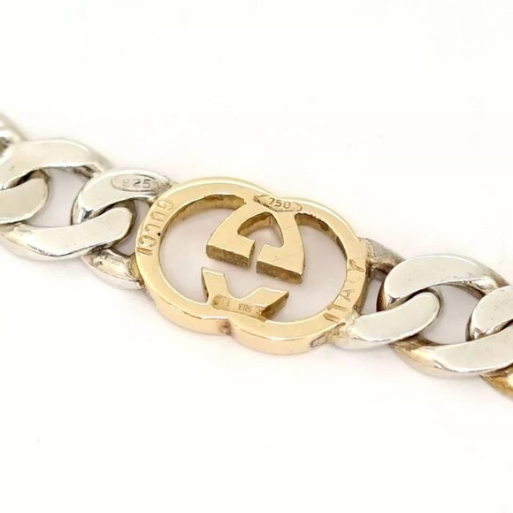 GUCCI Interlocking G Chain Bracelet 7" Silver 925 & 18K Yellow Gold Auth w/Box - Picture 5 of 15